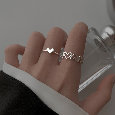 Strieborný farebný dutý prsteň v tvare srdca, sada, roztomilý módny dizajn, láska, šperky pre ženy, darčeky pre dievčatá, nastaviteľné, narodeninová oslava