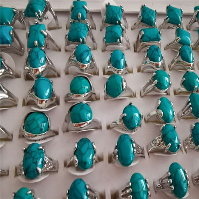 Veľkoobchodné 10 ks/lot Mix náhodných farieb Štýl Prírodný kameň Zliatinové prstene Módne šperky Dámske párty Snubný prsteň