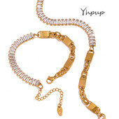 Luxusný Yhpup náhrdelník s kubickým zirkónom a kľúčnou kosťou, náramok z nehrdzavejúcej ocele 316L, sady šperkov pre ženy, vynikajúci darček.