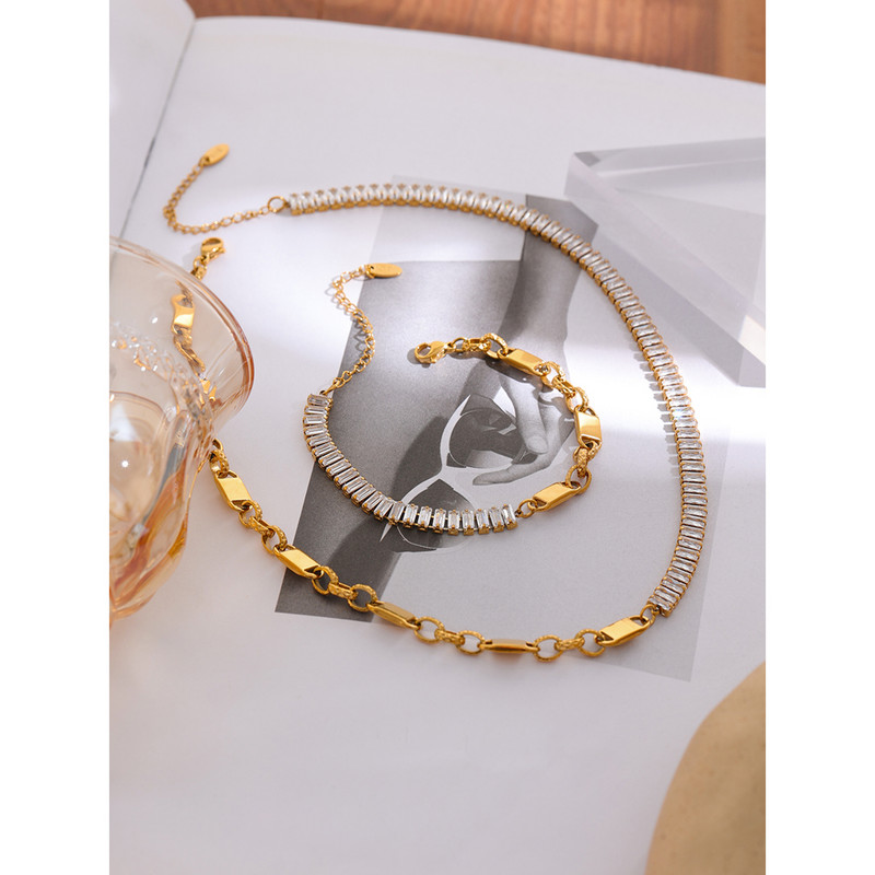 Luxusný Yhpup náhrdelník s kubickým zirkónom a kľúčnou kosťou, náramok z nehrdzavejúcej ocele 316L, sady šperkov pre ženy, vynikajúci darček.