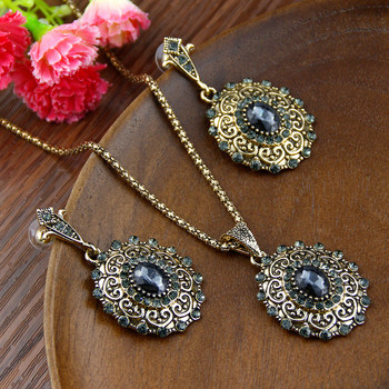 Sunspicems Retro Vintage Bohemia Women Jewelry Sets Antique Gold Color Grey Crystal Drop Earring Колие Turkish Bijoux Gift