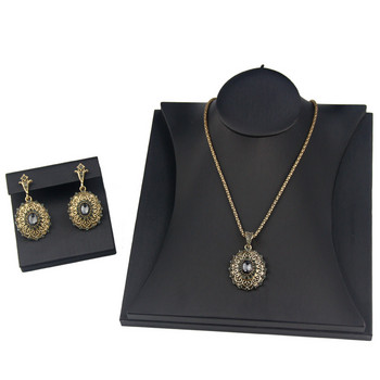 Sunspicems Retro Vintage Bohemia Women Jewelry Sets Antique Gold Color Grey Crystal Drop Earring Колие Turkish Bijoux Gift