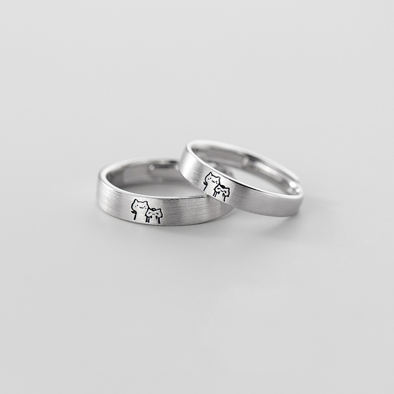 Pár gyűrű férfiak és nők egy pár aranyos cica nyitott gyűrű divatos egyszerű szálcsiszolt macskagyűrű