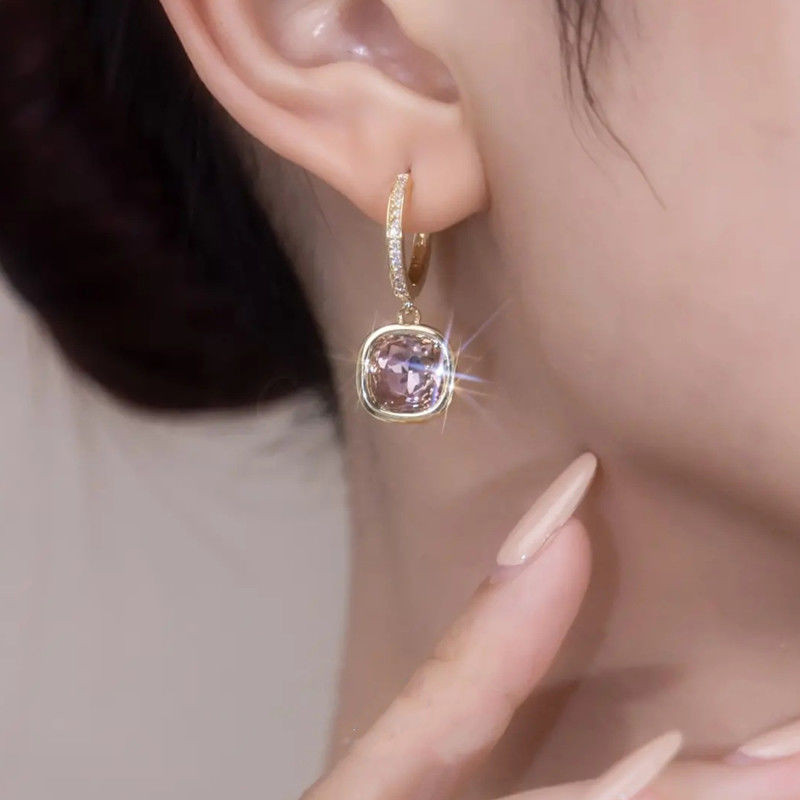 Cercei pătrați de cristal, eleganti și la modă, cercei Super Flash, cercei cadou de logodnă de lux ușoare