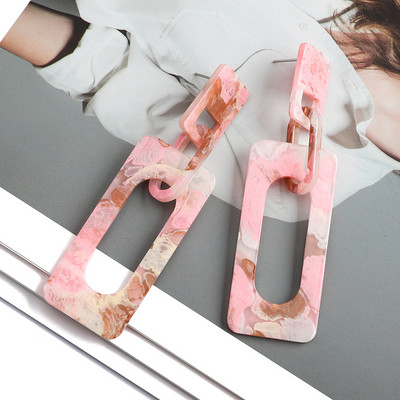 Módne obdĺžnikové vzorované akrylové duté retiazkové náušnice pre ženy a dievča luxusné vintage šperky ušné doplnky