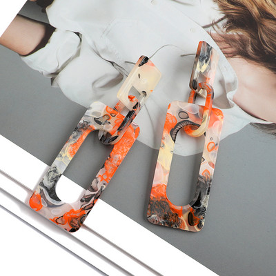 Módne obdĺžnikové vzorované akrylové duté retiazkové náušnice pre ženy a dievča luxusné vintage šperky ušné doplnky