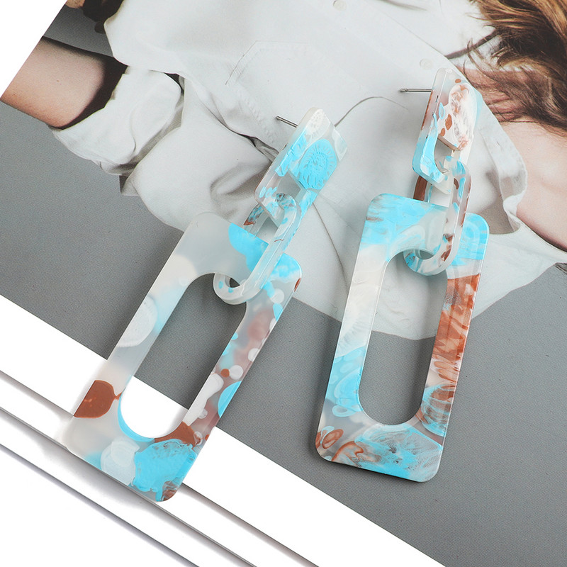 Módne obdĺžnikové vzorované akrylové duté retiazkové náušnice pre ženy a dievča luxusné vintage šperky ušné doplnky