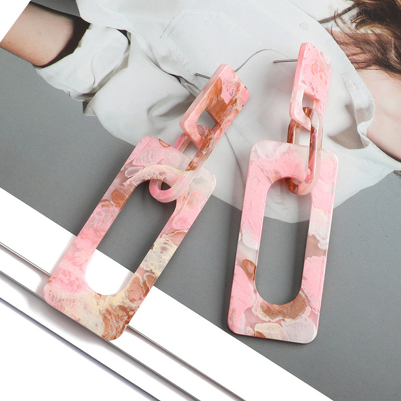 Módne obdĺžnikové vzorované akrylové duté retiazkové náušnice pre ženy a dievča luxusné vintage šperky ušné doplnky