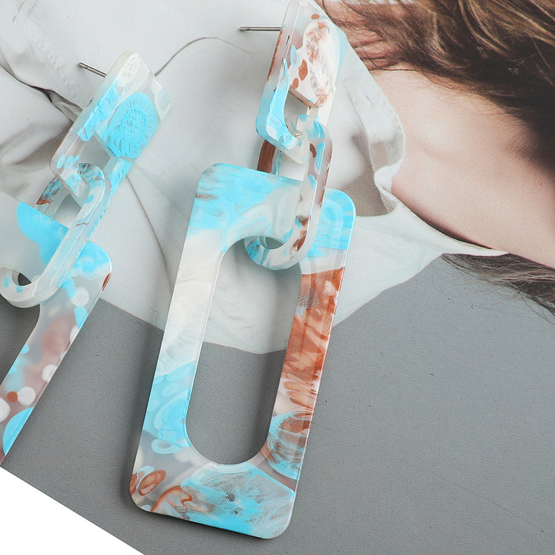 Módne obdĺžnikové vzorované akrylové duté retiazkové náušnice pre ženy a dievča luxusné vintage šperky ušné doplnky