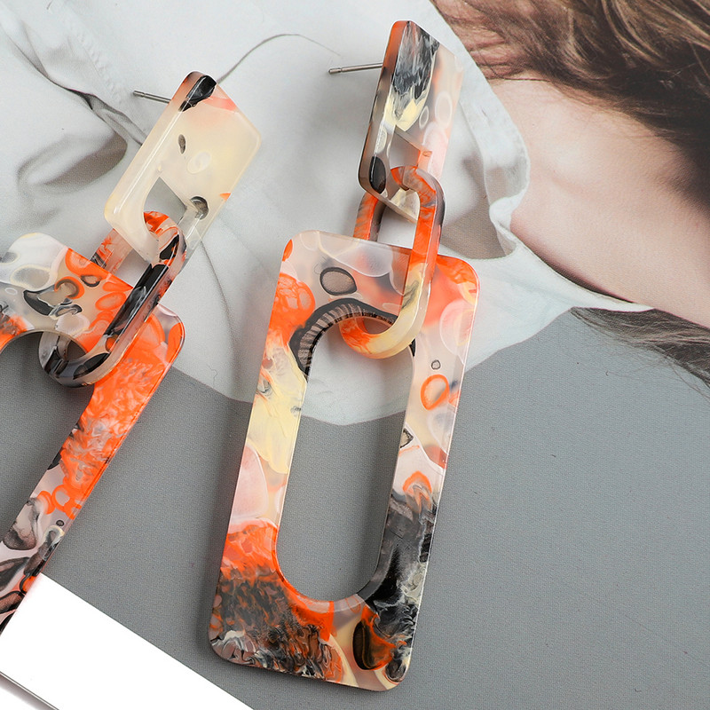 Módne obdĺžnikové vzorované akrylové duté retiazkové náušnice pre ženy a dievča luxusné vintage šperky ušné doplnky