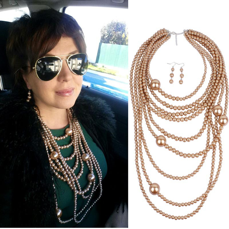 Viacvrstvový perlový retiazkový náhrdelník pre ženy, korálky s náprsníkom, obojok, nigérijský svadobný indický doplnok, úžasné africké šperky