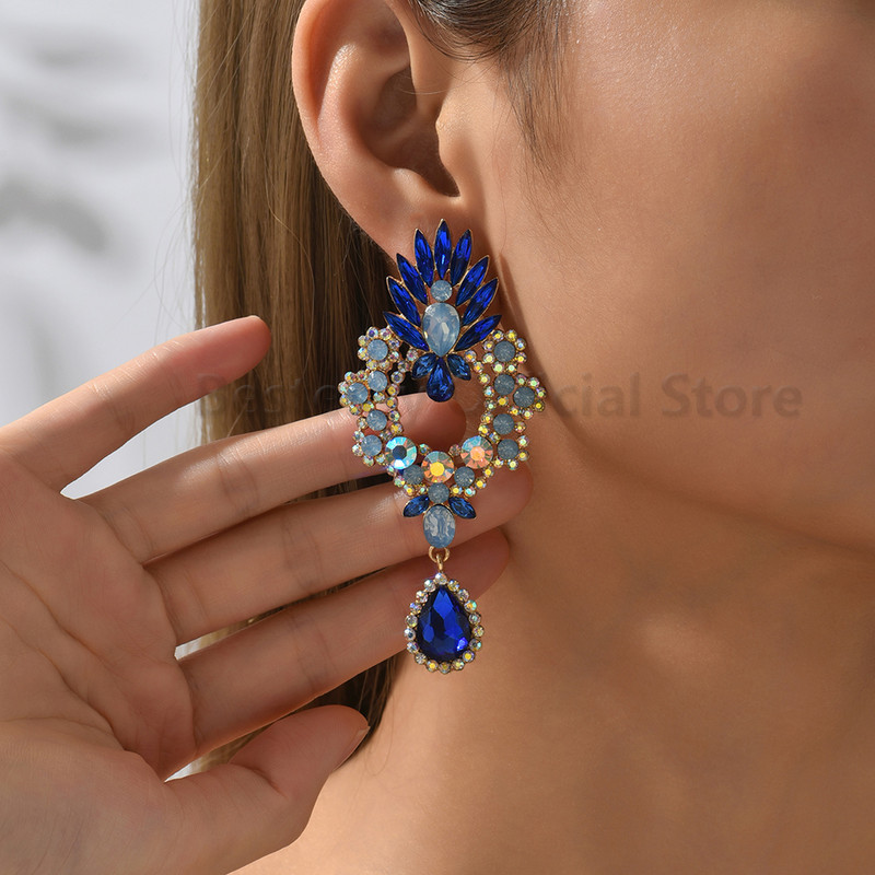 Boho geometrické výrazné krištáľové náušnice pre ženy, kvapka vody, farebný veľký prívesok, luxusný dizajn, módne šperky, doplnky