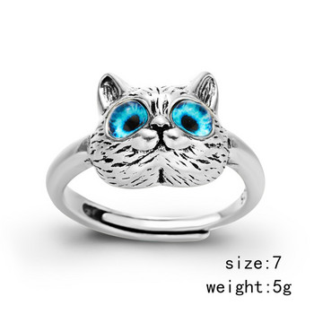 Vintage γοτθικό μπλε μάτι γάτα με ανοιγόμενο μεταλλικό δαχτυλίδι για γυναίκες Ανδρικά ρετρό μόδα ασημί χρώμα Δώρα για κοσμήματα για γυναικεία πάρτι
