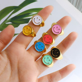 Ins Smile Candy Color Enamel Clear Micro Pave Prsten za otvaranje za žene Višebojni pozlaćeni Eternity Finger Band Podesivi prsten
