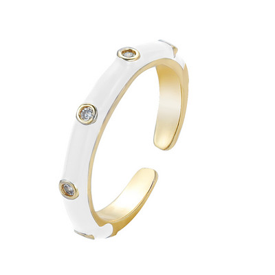 Ins Smile Candy Color Enamel Clear Micro Pave Prsten za otvaranje za žene Višebojni pozlaćeni Eternity Finger Band Podesivi prsten