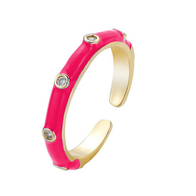 Ins Smile Candy Color Enamel Clear Micro Pave Prsten za otvaranje za žene Višebojni pozlaćeni Eternity Finger Band Podesivi prsten