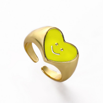 Ins Smile Candy Color Enamel Clear Micro Pave Prsten za otvaranje za žene Višebojni pozlaćeni Eternity Finger Band Podesivi prsten