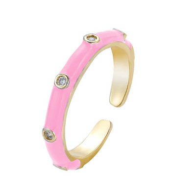 Ins Smile Candy Color Enamel Clear Micro Pave Prsten za otvaranje za žene Višebojni pozlaćeni Eternity Finger Band Podesivi prsten