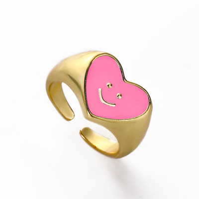 Ins Smile Candy Color Enamel Clear Micro Pave Prsten za otvaranje za žene Višebojni pozlaćeni Eternity Finger Band Podesivi prsten