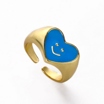 Ins Smile Candy Color Enamel Clear Micro Pave Prsten za otvaranje za žene Višebojni pozlaćeni Eternity Finger Band Podesivi prsten