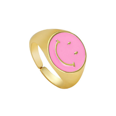 Ins Smile Candy Color Enamel Clear Micro Pave Prsten za otvaranje za žene Višebojni pozlaćeni Eternity Finger Band Podesivi prsten
