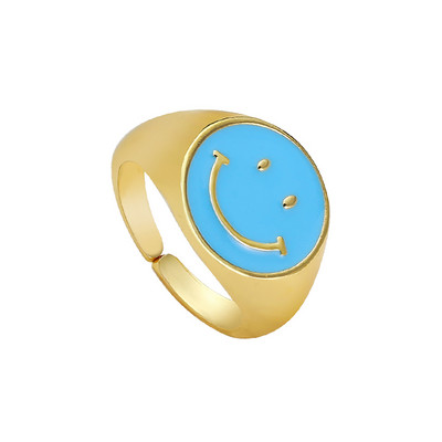 Ins Smile Candy Color Enamel Clear Micro Pave Prsten za otvaranje za žene Višebojni pozlaćeni Eternity Finger Band Podesivi prsten