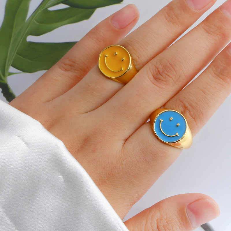 Ins Smile Candy Color Enamel Clear Micro Pave Prsten za otvaranje za žene Višebojni pozlaćeni Eternity Finger Band Podesivi prsten