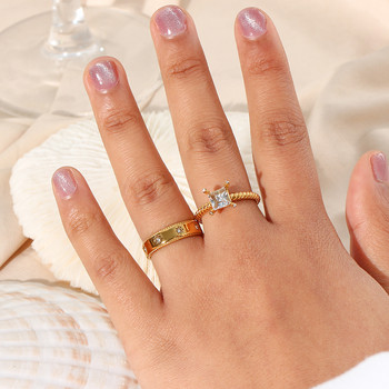 Μόδα κοσμήματα από ανοξείδωτο ατσάλι για γυναίκες αδιάβροχα διαφανή κρύσταλλο ζιργκόν δαχτυλίδια για γυναίκες