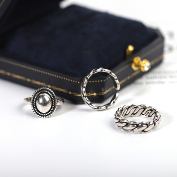 Evimi 925 Стандартни сребърни пръстени Аксесоари за двойки INS Fashion Vintage Twist Design Кръгла форма Геометрични тайландски сребърни бижута