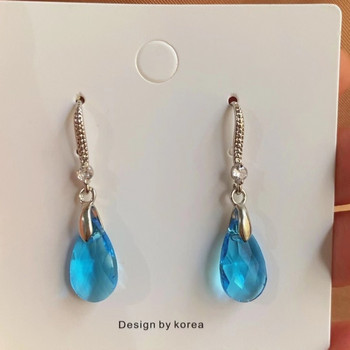 Луксозни обеци за жени Droplet Drop Earrings Цветни сини кристални висулки Дамски бижута Подарък за годишнина Аксесоари за бижута