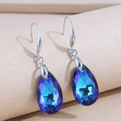 Луксозни обеци за жени Droplet Drop Earrings Цветни сини кристални висулки Дамски бижута Подарък за годишнина Аксесоари за бижута