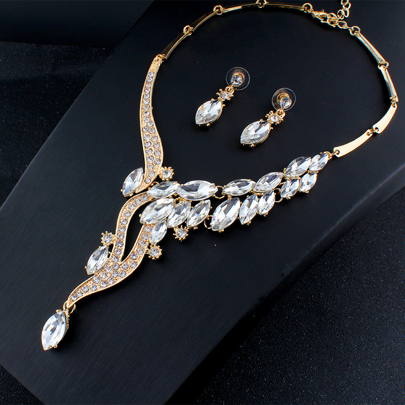 Jiayijiaduo vestuvinių papuošalų rinkiniai Raudonų krištolinių karolių auskarai Dovana žavingoms moterims Aksesuarai Dropshipping Aukso spalvos Pažintys