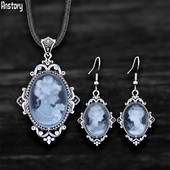 6 színű Vintage Lady Queen Cameo ékszer készletek nőknek Antik ezüstözött Cameo nyaklánc fülbevaló divat ékszer készlet