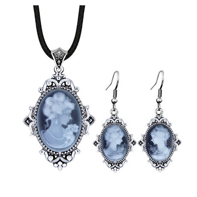 6 színű Vintage Lady Queen Cameo ékszer készletek nőknek Antik ezüstözött Cameo nyaklánc fülbevaló divat ékszer készlet