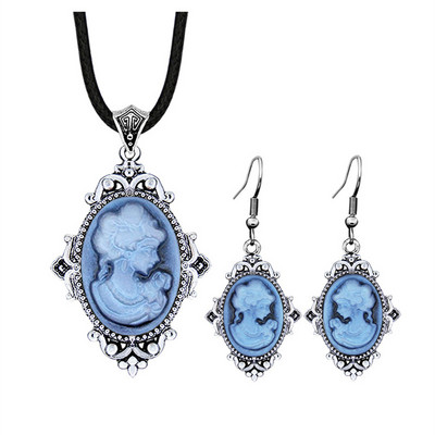6 színű Vintage Lady Queen Cameo ékszer készletek nőknek Antik ezüstözött Cameo nyaklánc fülbevaló divat ékszer készlet