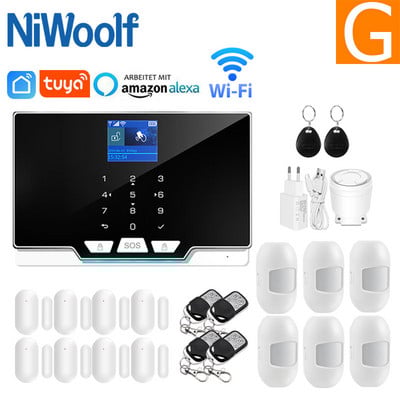 Tuya Wifi Gsm Home Κιτ συστήματος συναγερμού για διαρρήξεις RFID TFT Touch Keyboard Smart life APP Συμβατή Alexa Google Home
