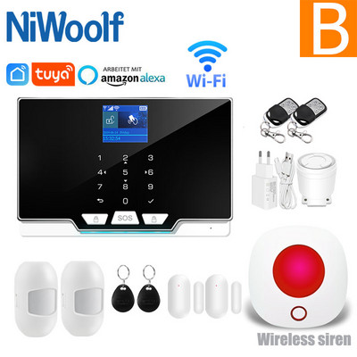 Tuya Wifi Gsm Home Κιτ συστήματος συναγερμού για διαρρήξεις RFID TFT Touch Keyboard Smart life APP Συμβατή Alexa Google Home