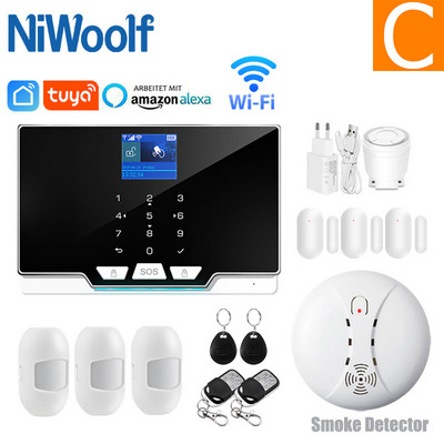 Tuya Wifi Gsm Home Κιτ συστήματος συναγερμού για διαρρήξεις RFID TFT Touch Keyboard Smart life APP Συμβατή Alexa Google Home
