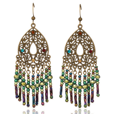 Luxus Boho Bohém Gypsy Vintage etnikai hosszú bojtos csepp fülbevaló, felfüggesztett lógó füldísz női esküvői kiegészítő