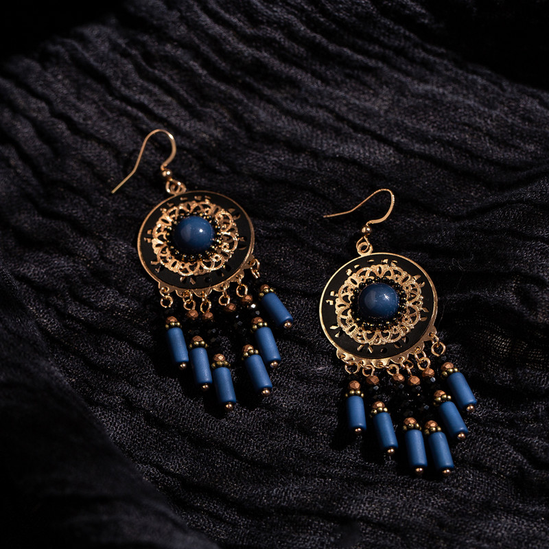 Luxus Boho Bohém Gypsy Vintage etnikai hosszú bojtos csepp fülbevaló, felfüggesztett lógó füldísz női esküvői kiegészítő