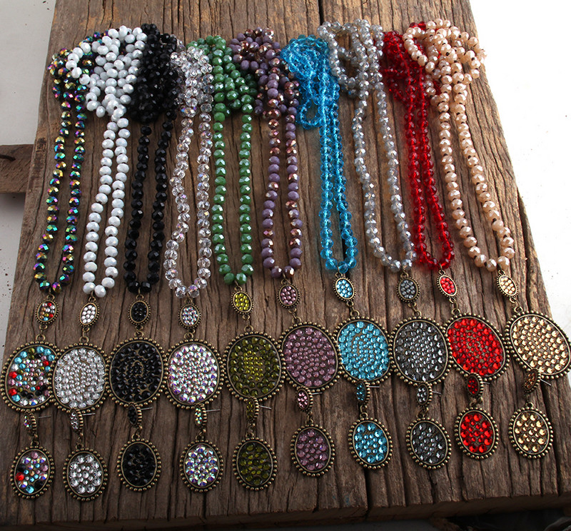 RH Fashion Boho ékszer szett üveg hosszú csomózott fém Pave Crystal Dorp nyaklánc fülbevaló szett női ajándék Dropship