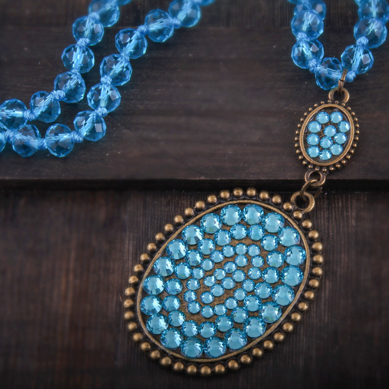 RH Fashion Boho ékszer szett üveg hosszú csomózott fém Pave Crystal Dorp nyaklánc fülbevaló szett női ajándék Dropship