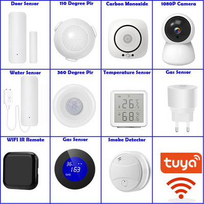 Tuya Smart WiFi IR Remote Door Motion Temperature Sensor Детектори за вода, дим, газ, WiFi App Notification, Домашна охранителна аларма