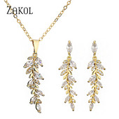 ZAKOL Luxus Fashion Leaf Cubic cirkónia fülbevaló nyaklánc ékszer szett nőknek Charm menyasszonyi esküvői kiegészítők ajándékok SP3407