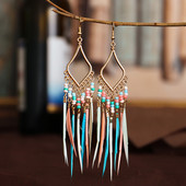 Hipi ženske geometrijske legure, duge viseće naušnice s resicama, boemski boho nakit, šarene pernate naušnice Brincos Bijoux