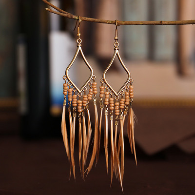 Hipi ženske geometrijske legure, duge viseće naušnice s resicama, boemski boho nakit, šarene pernate naušnice Brincos Bijoux