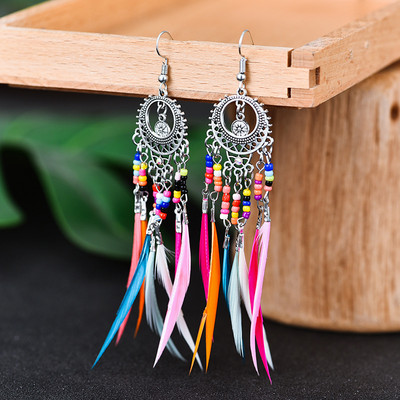 Hipi ženske geometrijske legure, duge viseće naušnice s resicama, boemski boho nakit, šarene pernate naušnice Brincos Bijoux