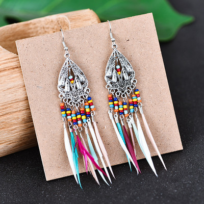 Hipi ženske geometrijske legure, duge viseće naušnice s resicama, boemski boho nakit, šarene pernate naušnice Brincos Bijoux