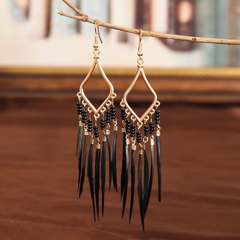 Hipi ženske geometrijske legure, duge viseće naušnice s resicama, boemski boho nakit, šarene pernate naušnice Brincos Bijoux