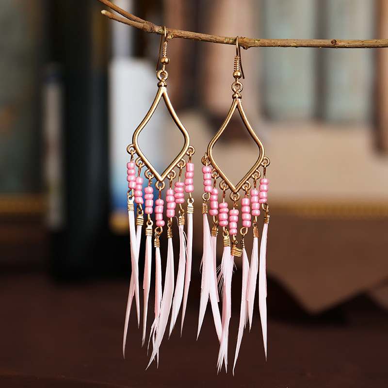 Hipi ženske geometrijske legure, duge viseće naušnice s resicama, boemski boho nakit, šarene pernate naušnice Brincos Bijoux